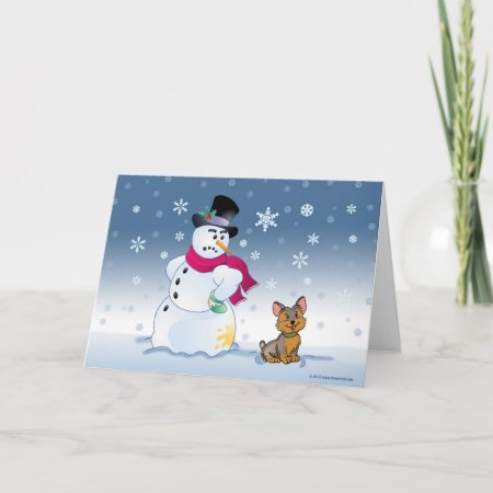 Snowman And Yorkie Christmas Card