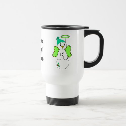 Snowman Angel with Teacher Message Travel Mug