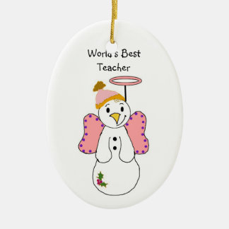 Snowman Angel World's Best Teacher Ceramic Ornament
