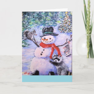 Snowman Animals Blank Christmas Greeting Card