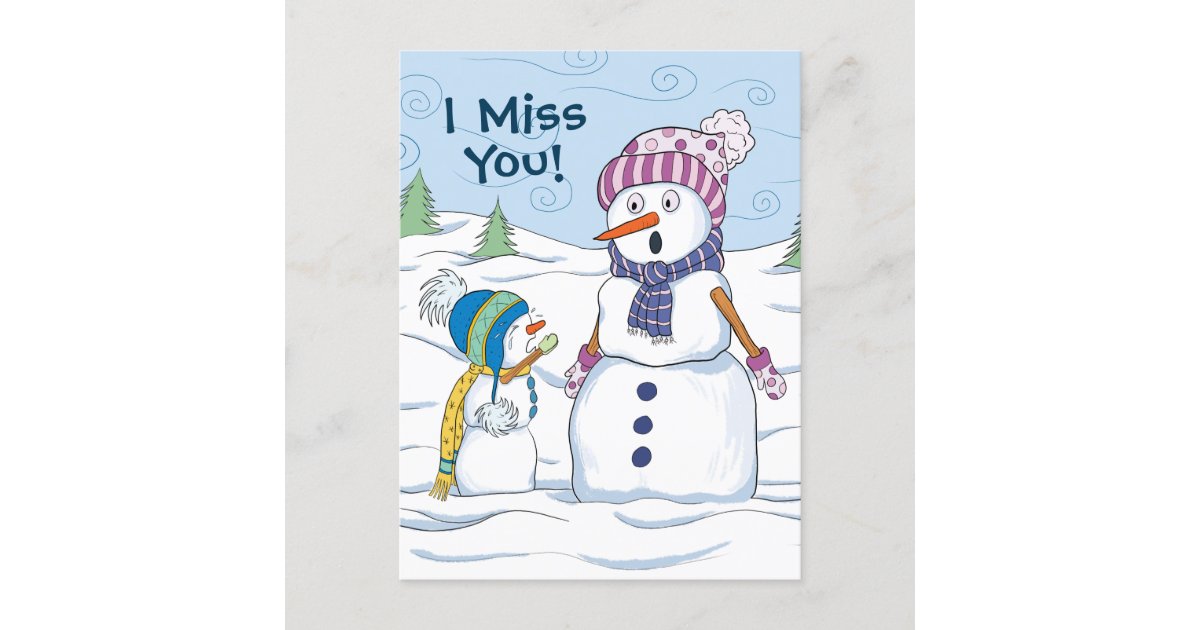 Snowman Artwork I Miss You Postcard | Zazzle