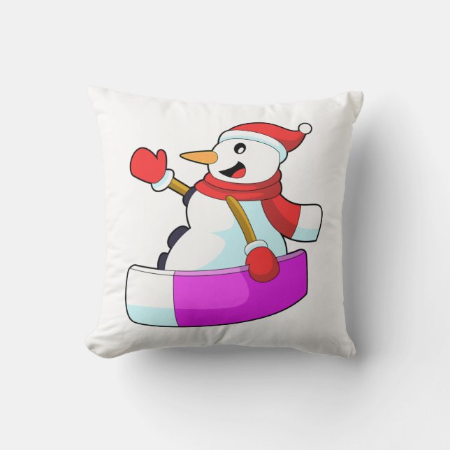 Snowman as Snowboarder with Sonowboard.PNG Throw Pillow (Front)