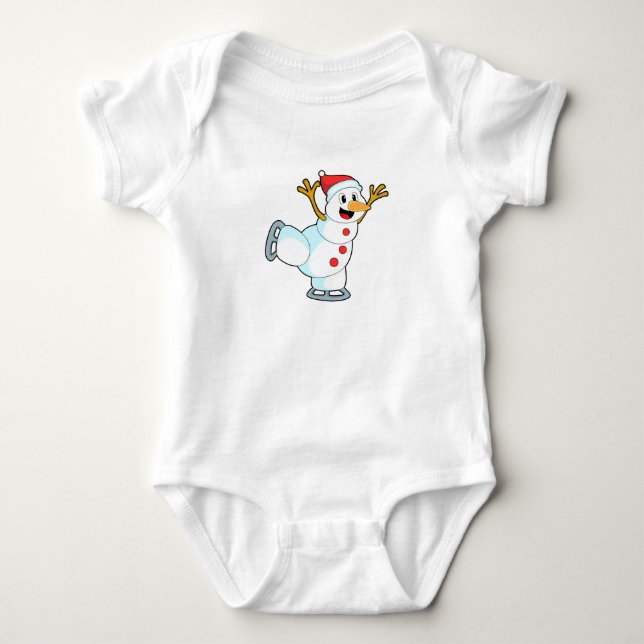 Snowman at Ice skating with Ice skates.PNG Baby Bodysuit (Front)