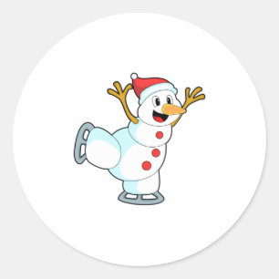 Snowman at Ice skating with Ice skates.PNG Classic Round Sticker