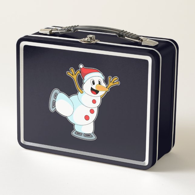 Snowman at Ice skating with Ice skates.PNG Metal Lunch Box (Front)