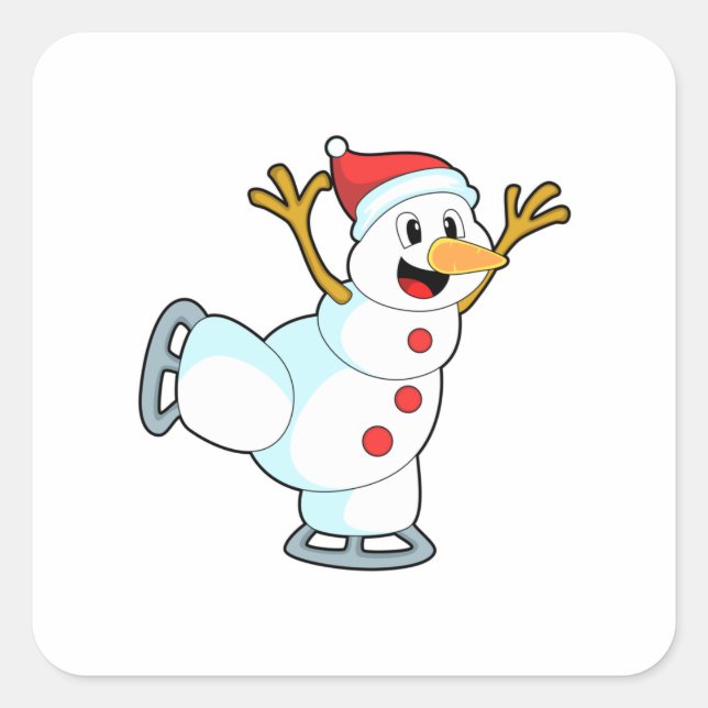 Snowman at Ice skating with Ice skates.PNG Square Sticker (Front)