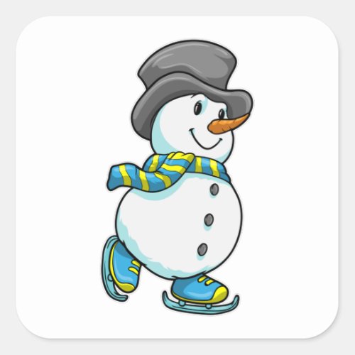 Snowman at Ice skating with Scarf  Hat Square Sticker