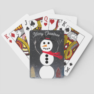 Snowman at Night Poker Cards
