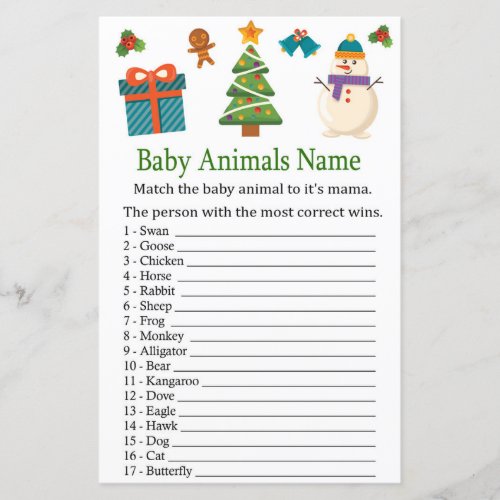 Snowman Baby Animals Name Game baby shower