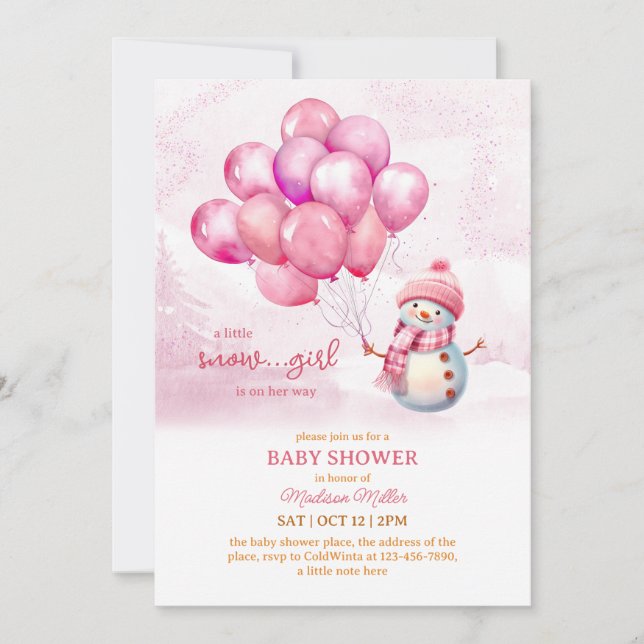 Snowman Baby Girl Baby Shower Invitation (Front)