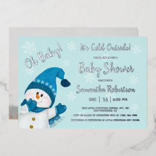 Snowman Baby It's Cold Outside Photo Baby Shower Foil Invitation