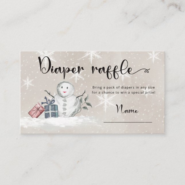 Snowman baby shower diaper raffle enclosure card (Front)