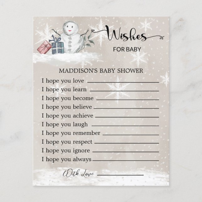 Snowman Baby Shower Wishes for Baby Card (Front)