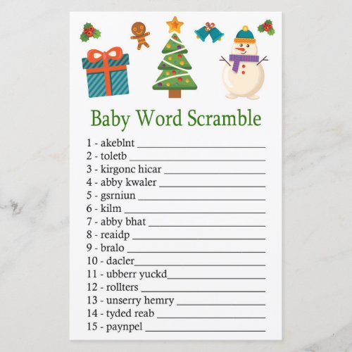 Snowman Baby word scramble game