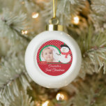 Snowman Baby's First Christmas Photo Ceramic Ball Christmas Ornament<br><div class="desc">Cute Photo Christmas Ornament featuring an adorable girl Snowman set on a pink & white polka dot background,  just add YOUR PHOTO!  Perfect for first Christmas & second Christmas.  A Wonder Christmas gift sure to be treasured for many years to come.</div>