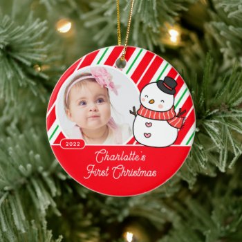 Snowman Baby's First Christmas Photo Ceramic Ornam Ceramic Ornament by celebrateitornaments at Zazzle