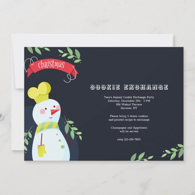 Snowman Baker Cookie Exchange Party Invitation (Front)