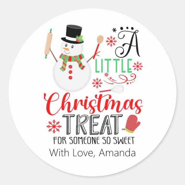 Snowman Baking A Little Christmas Treat Sweet Classic Round Sticker (Front)