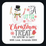 Snowman Baking A Little Christmas Treat Sweet Square Sticker<br><div class="desc">A Snowman square sticker with "A Little Christmas Treat for someone so sweet " name,  year and vegetables design. Can be used for your homemade baking goods gifts,  your small business,  events,  non profit etc. for promotional marketing,  customer thank you gifts,  etc. Have fun with it!</div>