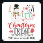 Snowman Baking A Little Christmas Treat Sweet Square Sticker<br><div class="desc">A Snowman square sticker with "A Little Christmas Treat for someone so sweet " name,  year and vegetables design. Can be used for your homemade baking goods gifts,  your small business,  events,  non profit etc. for promotional marketing,  customer thank you gifts,  etc. Have fun with it!</div>