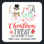 Snowman Baking A Little Christmas Treat Sweet Square Sticker<br><div class="desc">A Snowman square sticker with "A Little Christmas Treat for someone so sweet " name,  year and vegetables design. Can be used for your homemade baking goods gifts,  your small business,  events,  non profit etc. for promotional marketing,  customer thank you gifts,  etc. Have fun with it!</div>
