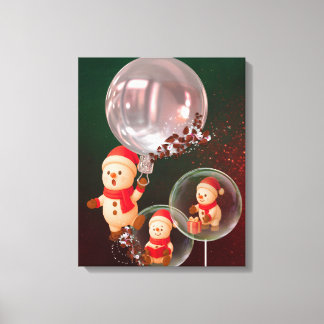 Snowman Balloon Christmas Canvas Wall Art