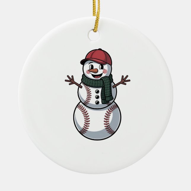 Snowman Baseball Christmas Santa Baseball Sport Ceramic Ornament (Front)