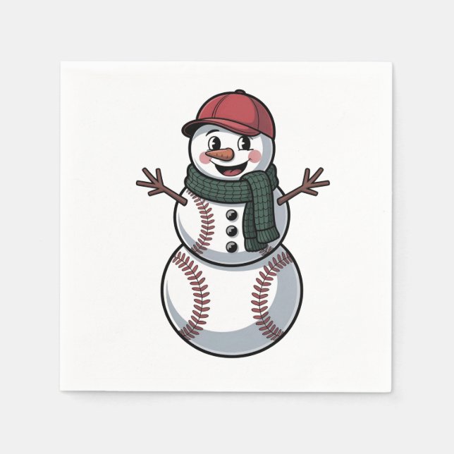 Snowman Baseball Christmas Santa Baseball Sport Napkins (Front)