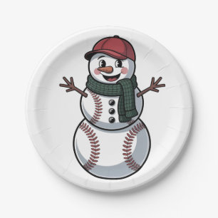 Snowman Baseball Christmas Santa Baseball Sport Paper Plates