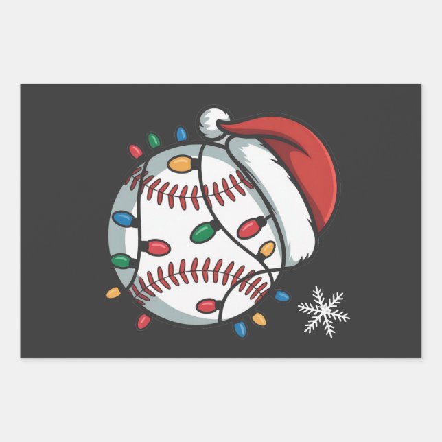 Snowman Baseball Christmas Santa Baseball Sport Wrapping Paper Sheets (Front)