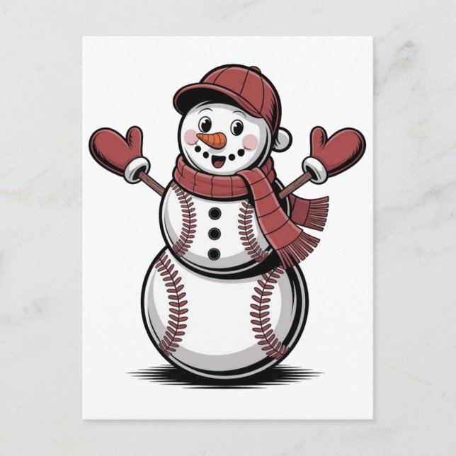Snowman Baseball Christmas Sport Lovers  Invitation Postcard (Front)