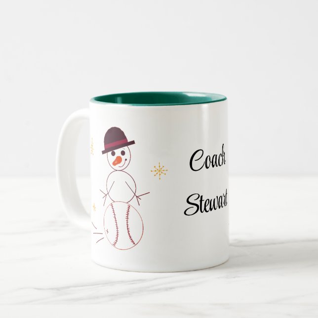 Snowman Baseball Coach Personalized Coffee Mug (Front Left)