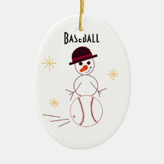 Snowman Baseball Player Ceramic Ornament