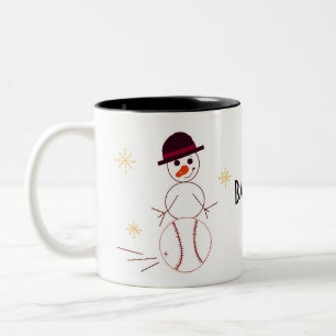 Snowman Baseball Player Two-Tone Coffee Mug