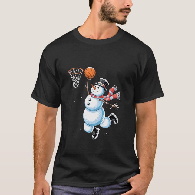 snowman basketball christmas boys christmas basket T-Shirt (Front)