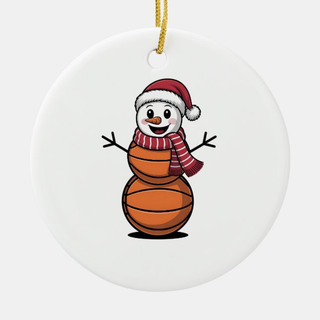 Snowman Basketball Christmas Sport Lovers  Ceramic Ornament (Front)