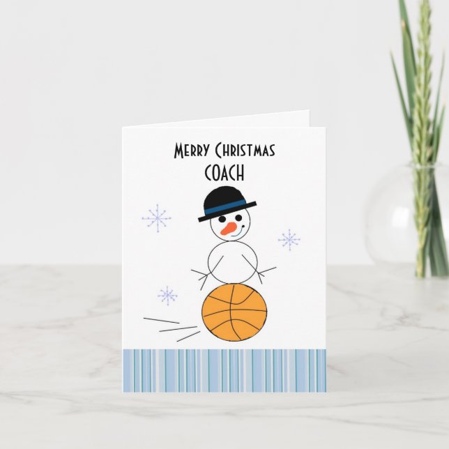 Snowman Basketball Coach Holiday Card (Front)