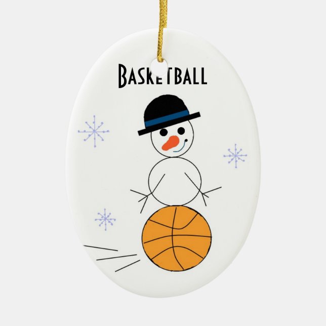 Snowman Basketball Player Ceramic Ornament (Front)