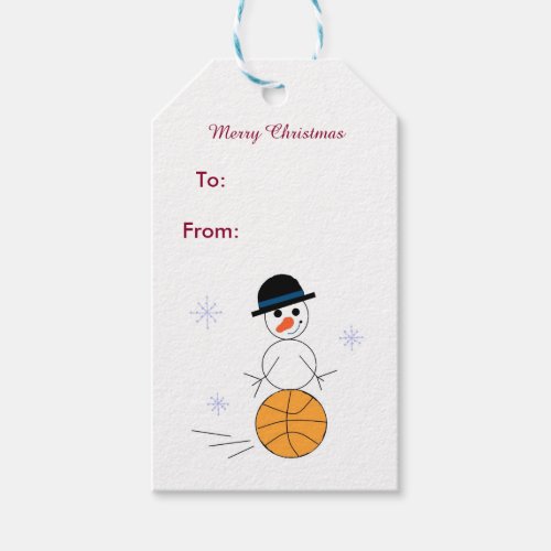 Snowman Basketball Player Gift Tags