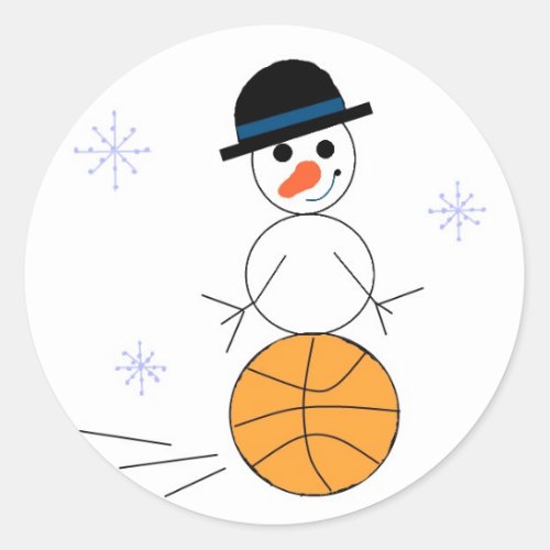 Snowman Basktball Player Classic Round Sticker