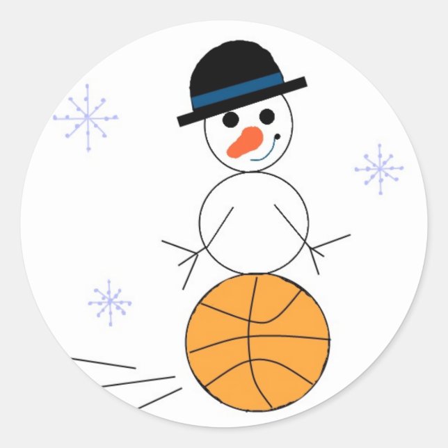 Snowman Basktball Player Classic Round Sticker (Front)