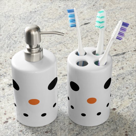 Snowman Bath Set Toothbrush Holder Soap Dispenser (Front)