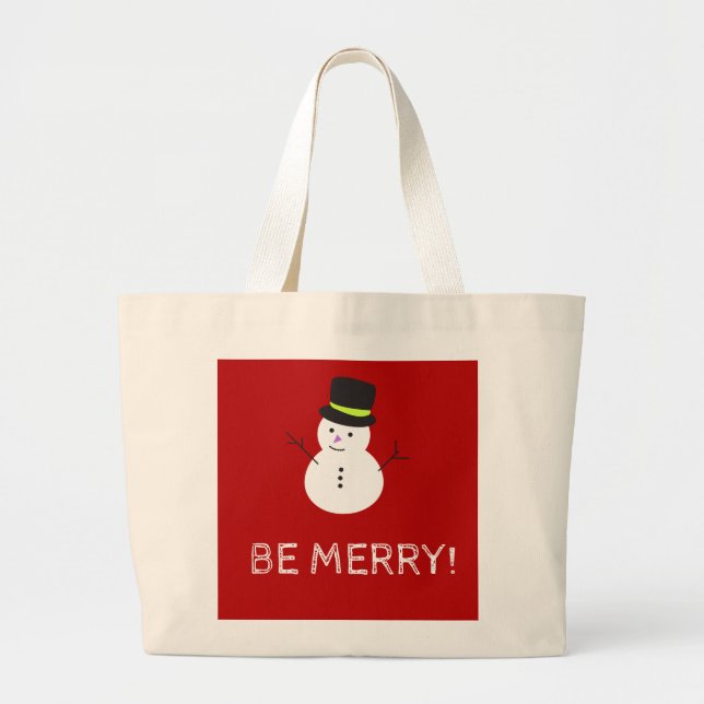 Snowman Be Merry Large Tote Bag (Front)