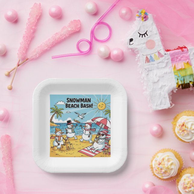 Snowman Beach Bash Paper Plates (Party)