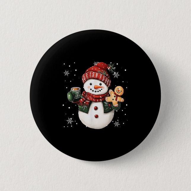 Snowman Beanie Coffee Latte Ginggerbread Merry Chr Button (Front)