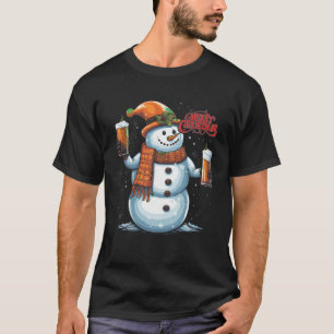 Snowman Beer Drinking Funny Merry Christmas Santa T-Shirt