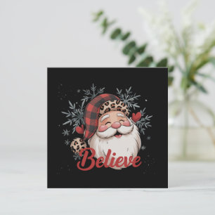 Snowman Believe Santa Red Plaid Hat Christmas Holiday Card