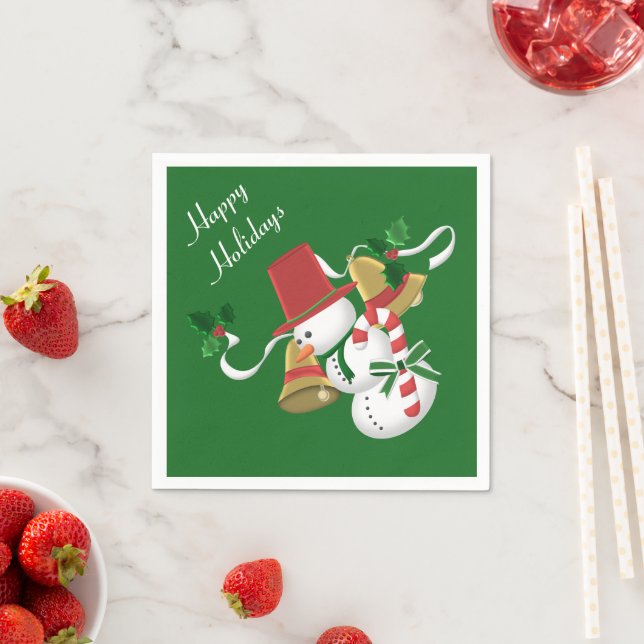Snowman Bells Christmas Napkins (Insitu)