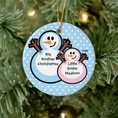 Snowman Big Brother  Lil Sis Christmas Ornament