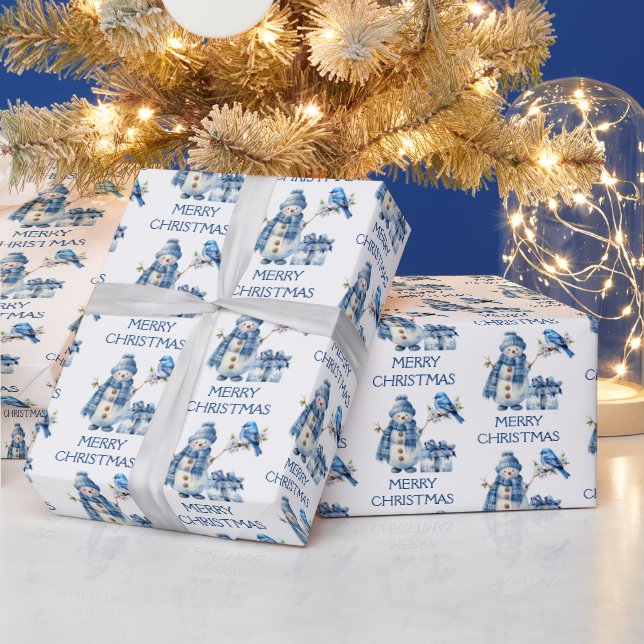 Snowman Bird Present Christmas Wrapping Paper (Holidays)